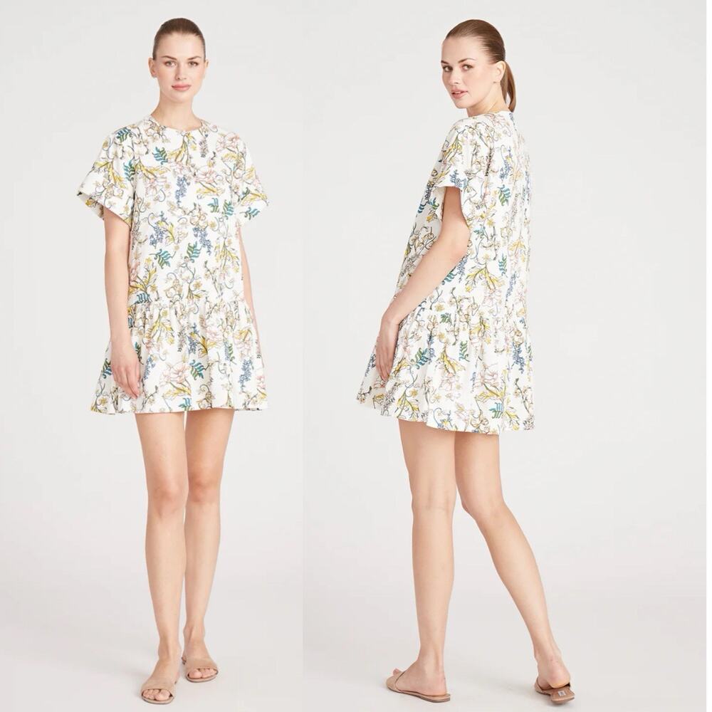 AMUR Zazie Floral Mini Shift Dress Organic Cotton Tiered Babydoll Print Size 10